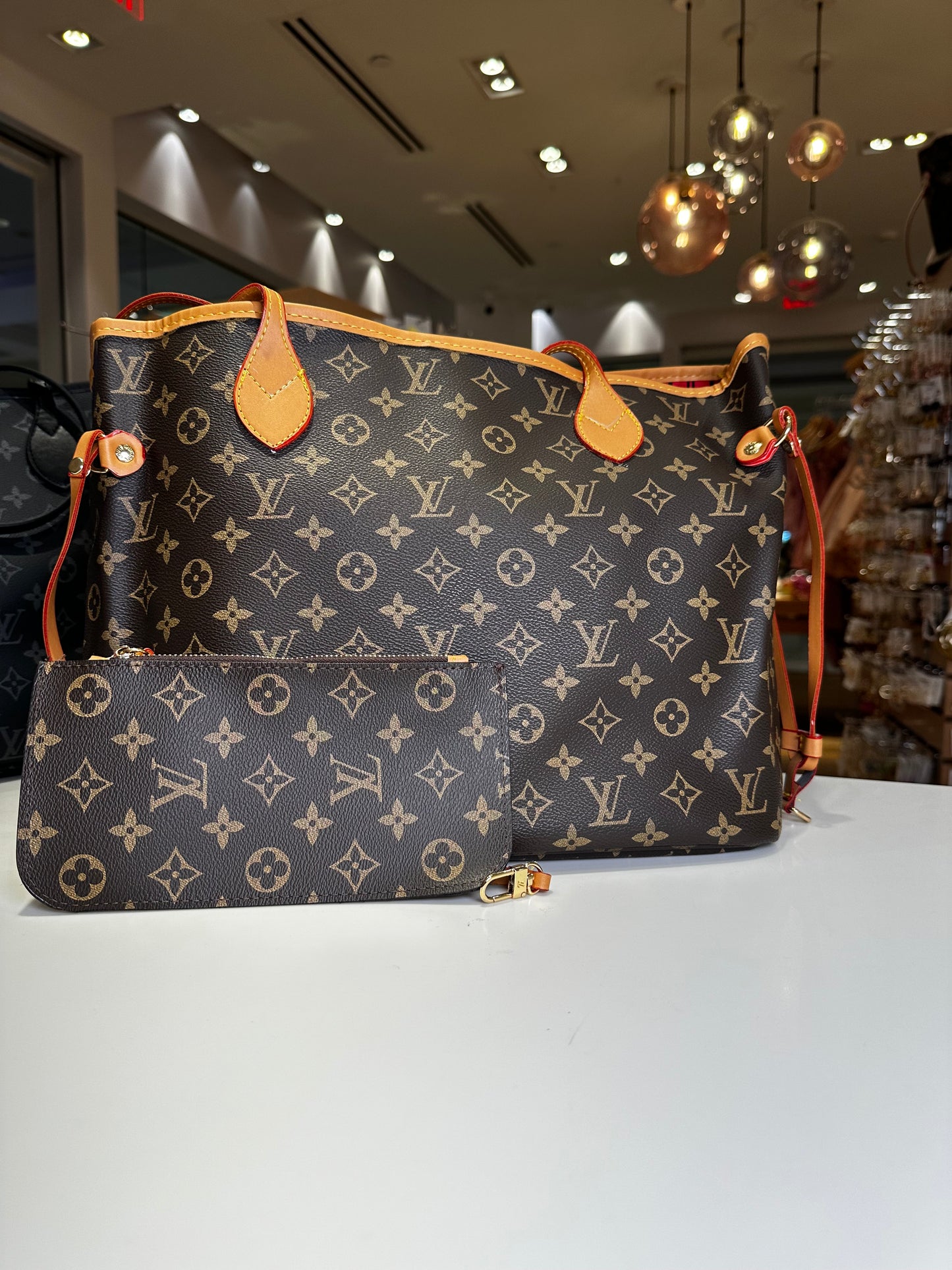 LV Neverfull brown tote (darker straps)